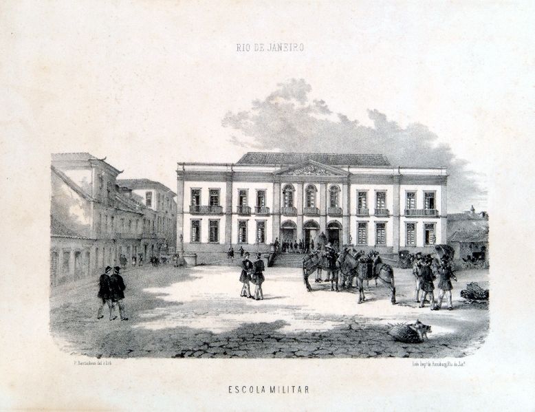 Prédio situado no Largo Real da Sé Nova, atual de São Francisco, Rio de Janeiro, onde funcionou a antiga Academia Real Militar, em 1810. 