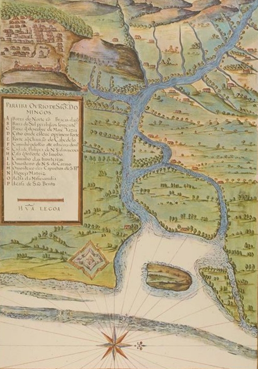 Carta da barra do rio Paraíba ou São Domingos, de autoria de João Teixeira Albernaz I, que ilustra o códice Razão do Estado do Brasil de 1612