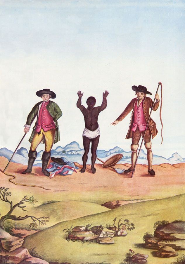 Escravo revistado por feitores, do álbum de aquarelas de Carlos Julião, século XVIII