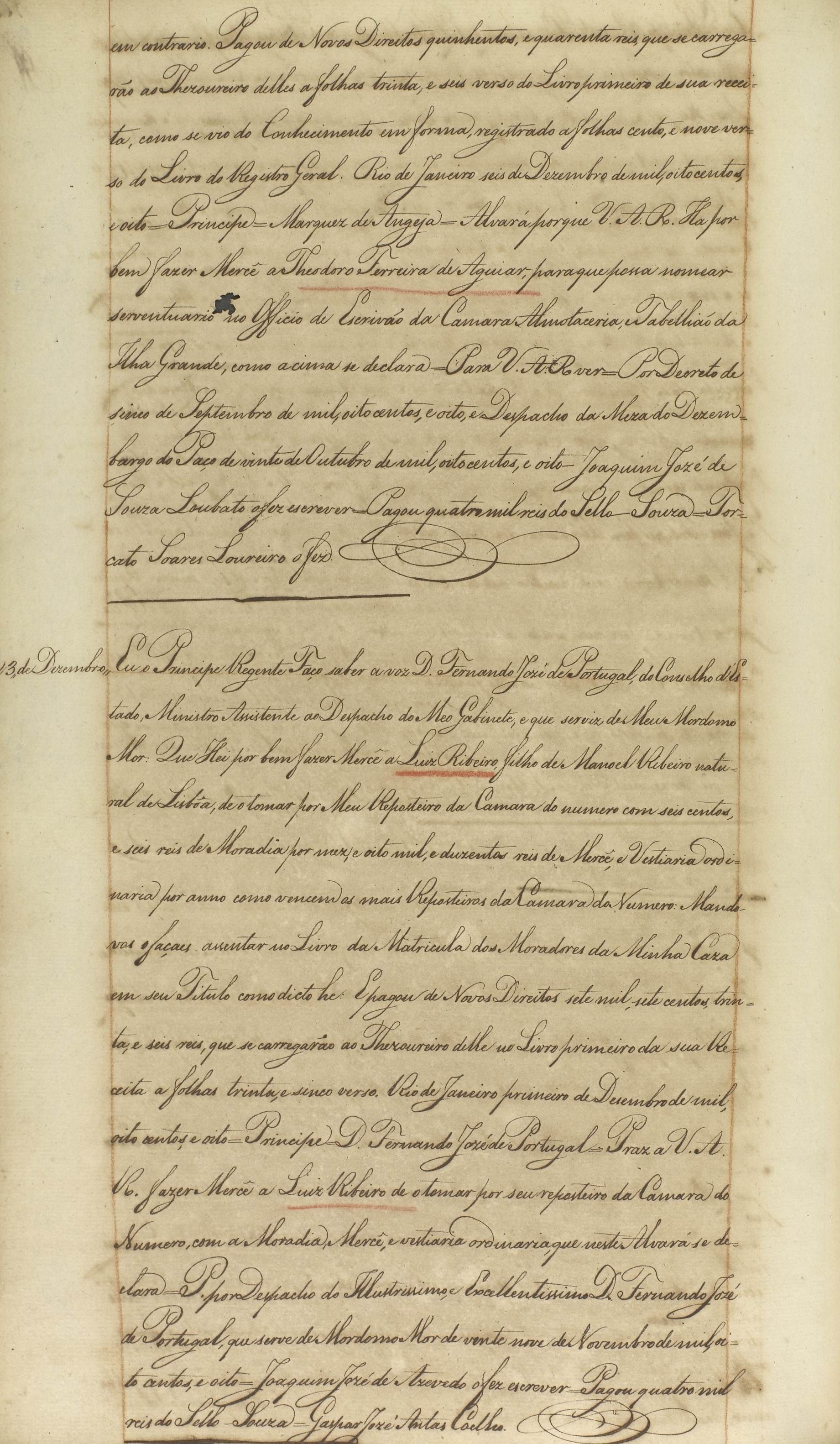 Registro de mercê concedida a Luís Ribeiro, 1808