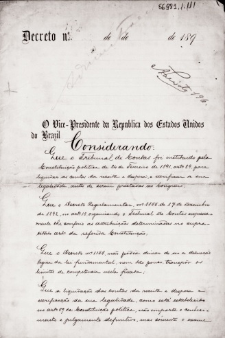 Decreto de abril de 1893 regulamentando atos da competência do Tribunal de Contas