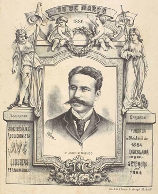 Homenagem da Sociedade Ave Libertas, que teve papel de destaque no movimento abolicionista feminino de Pernambuco, a Joaquim Nabuco (1849-1910).