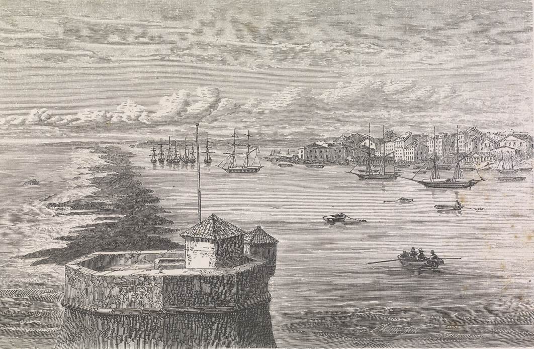Imagem do porto de Pernambuco, incluída no livro Deux annés au Brésil, de Auguste François Biard
