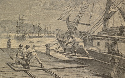 Carregamento de um navio com café, Rio de Janeiro, século XIX.