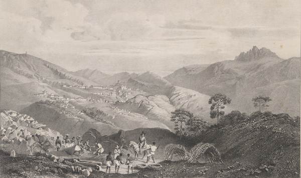 Vista litografada de Vila Rica, Minas Gerais, século XIX, hoje Ouro Preto, incluída no álbum Viagem pitoresca de Johann Moritz Rugendas, publicado em 1835