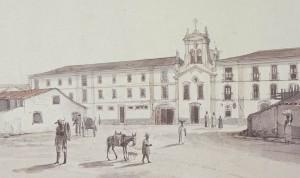 Hospital da Misericórdia, que abrigou a Escola Anatômica, Cirúrgica e Médica a partir de 1813, em aquarela de Thomas Ender (1793-1875)