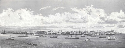Panorama de São Salvador da Bahia, desenhado a partir de fotografia de Lindermann, século XIX.